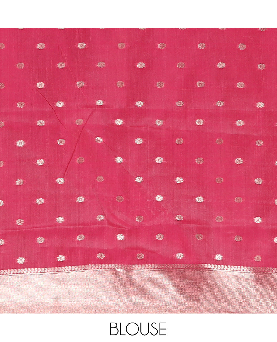Off-White-Maroon Semi-Silk Saree, Adorned with Floral Jacquard Design, a Zari Paisley Border, and a Contrast Blouse