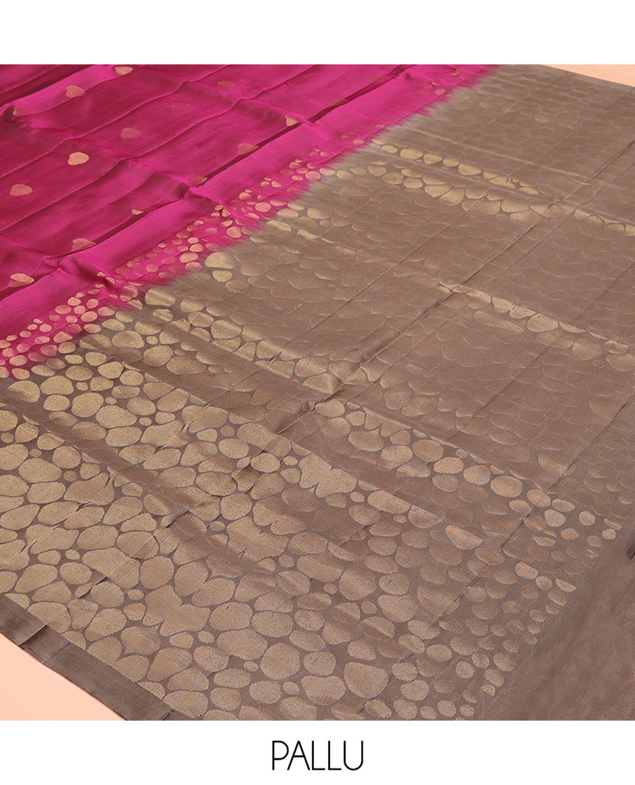 Pink Mayuri Lite Silk Mix Saree, Adorned with Buttas, a Contrast Geometric Woven Border, Geometric Pallu, and a Contrast Blouse