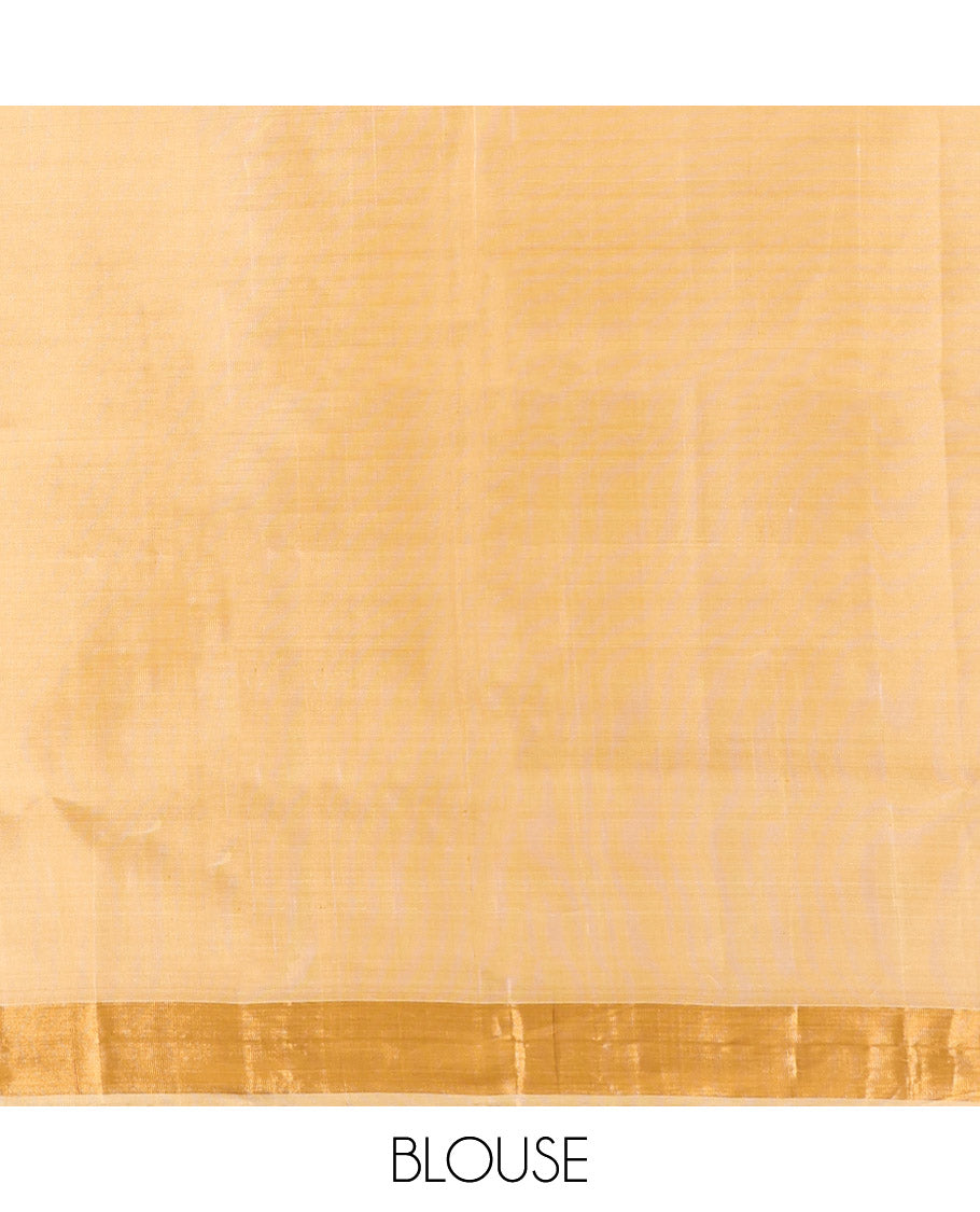 Yellow Mayuri Lite Silk Mix Saree, Sparsely Woven with Zari Buttas, Highlighted by Zari Bavanji Border, Intricate Pallu, and a Contrast Blouse