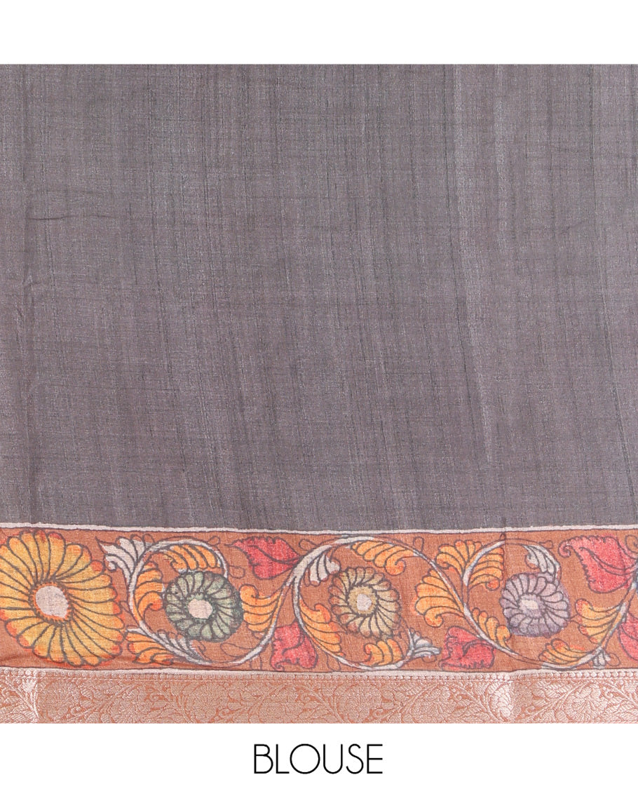 Pale Brown Kalamkari Printed Fancy Tussar Saree