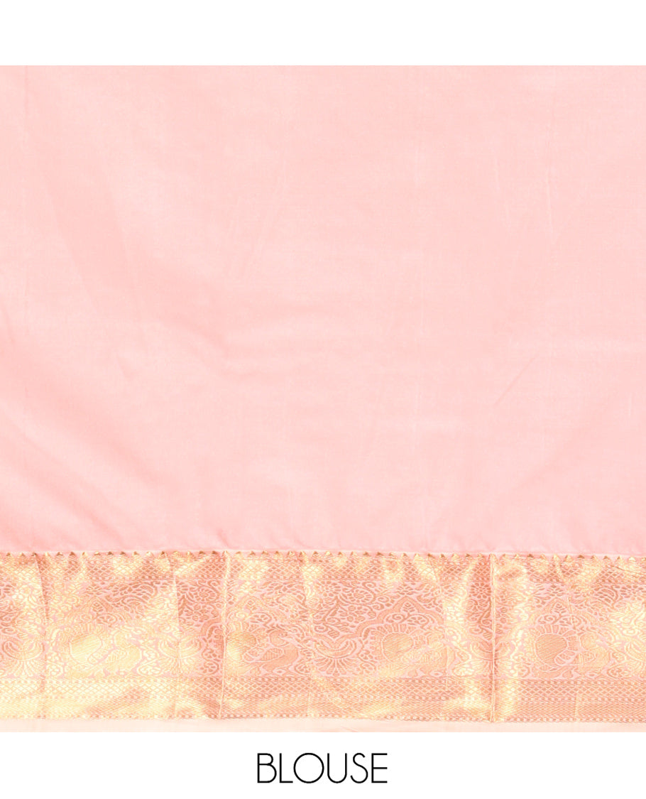 Rust Budget Silk Saree, Detailed with Paisley Buttas, Complemented by a Contrast Traditional Zari Border, Grand Pallu, and Contrast Blouse