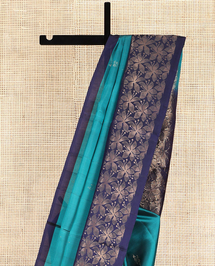Blue Mayuri Lite Silk Mix Saree, Bedecked with Zari Buttas, a Contrast Floral Design Border, Floral Design Pallu, and a Contrast Blouse