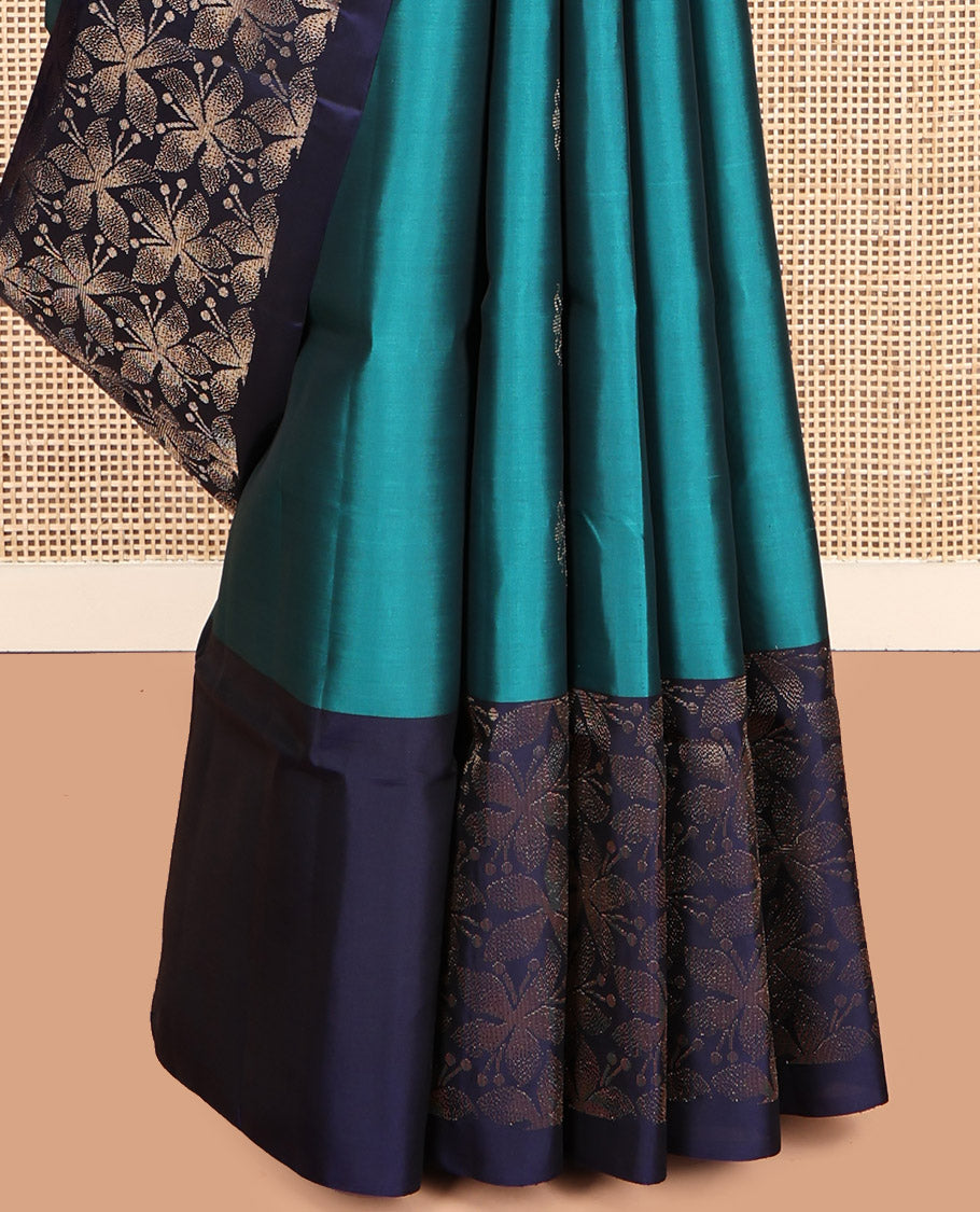 Blue Mayuri Lite Silk Mix Saree, Bedecked with Zari Buttas, a Contrast Floral Design Border, Floral Design Pallu, and a Contrast Blouse
