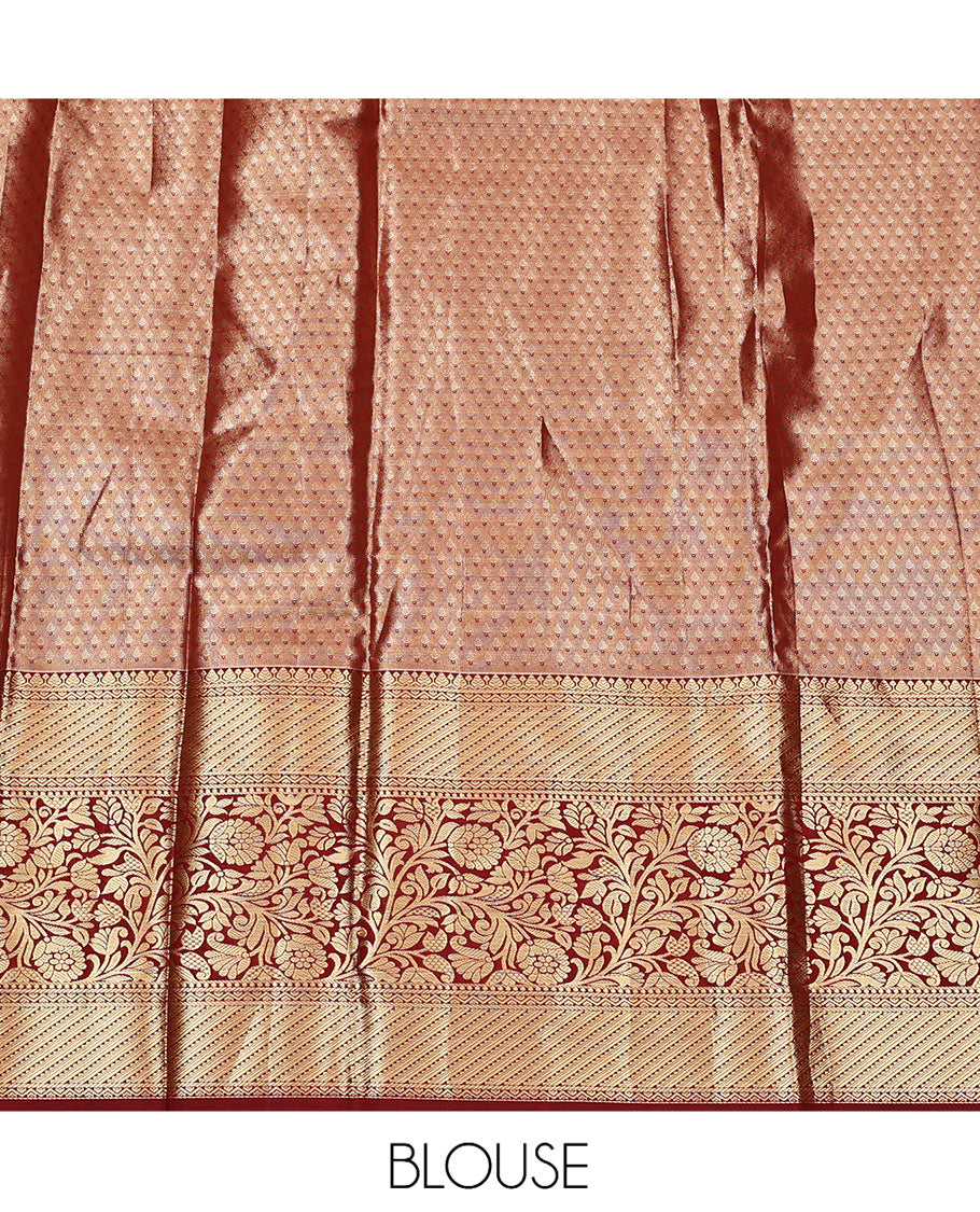 Green Art Silk Half-Saree, Enthralled with Jacquard Design, Contrast Floral Zari Design Border, Paired with a Contrast Jacquard Blouse, and an Intricate Dhavani