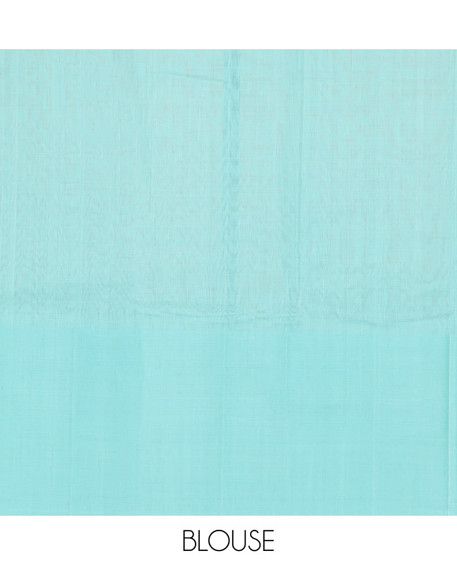 Blue kancheepuram silk saree with self floral design border & checked design pallu