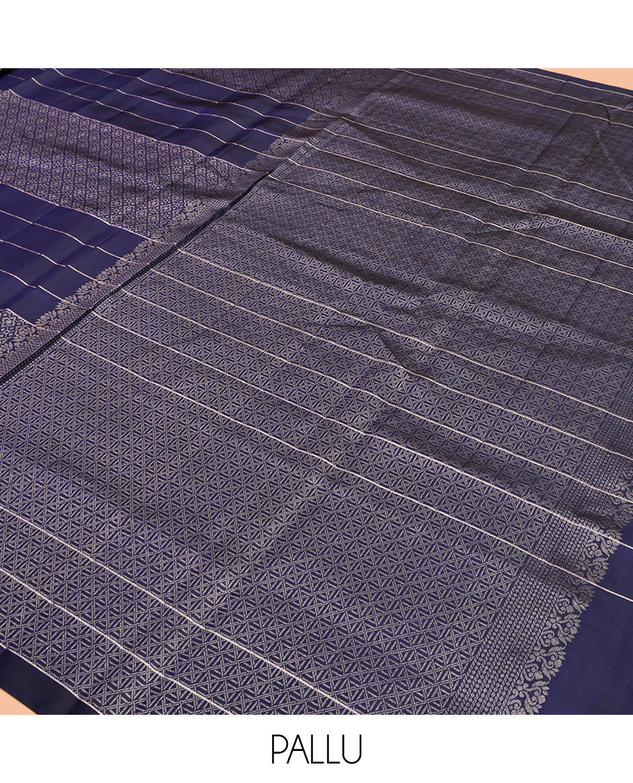 Blue Mayuri Soft Silk Saree, Subtly Enriched with Geometric Patterns in Its Body, Self-Border, Pallu Depicting Checked Design, and Paired with a Matching Blouse