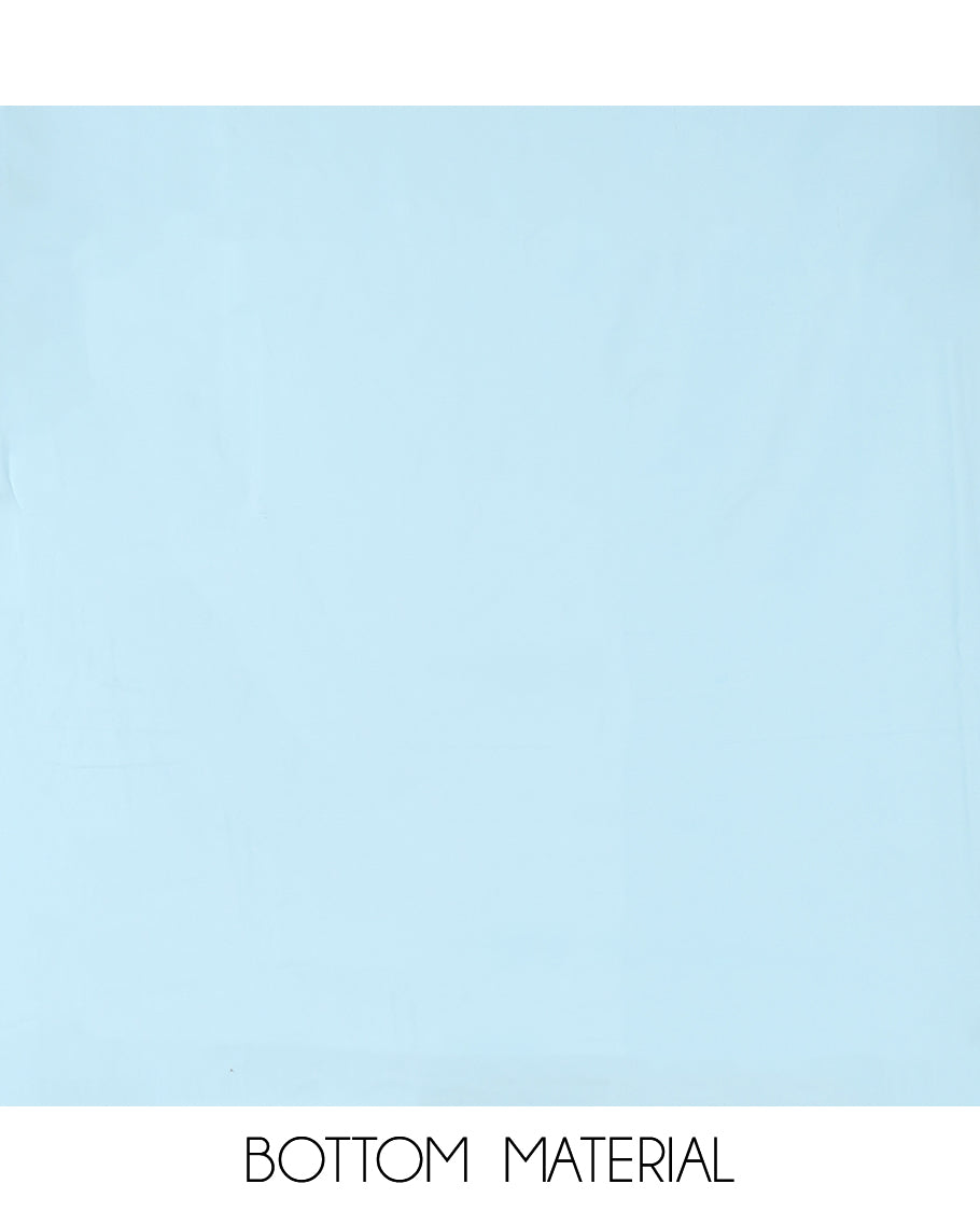 Blue Mul Chanderi Material Chudiddar, Embroidered Top, Plain Bottom, Zari Striped Dupatta