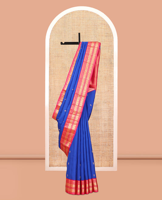 Blue Zari Buttas Vasundhara Lite Silk Mix Saree, a Contrast Adai Woven Border, Contrast Blouse