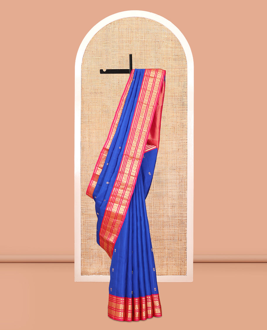 Blue Zari Buttas Vasundhara Lite Silk Mix Saree, a Contrast Adai Woven Border, Contrast Blouse