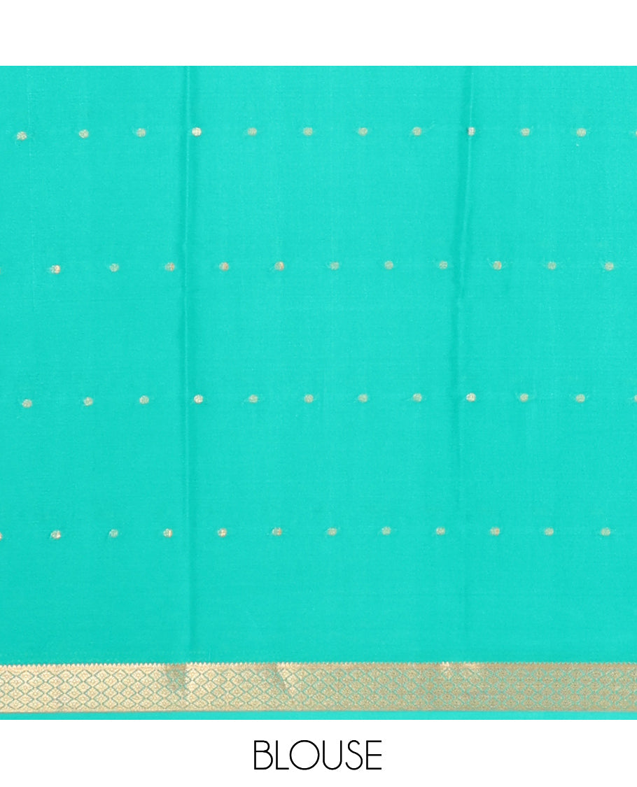 Lavender Mysore Silk Saree, Elevated with Zari Buttas, Complemented by a Contrast Traditional Zari Border, Zari Striped Pallu, and a Contrast Blouse