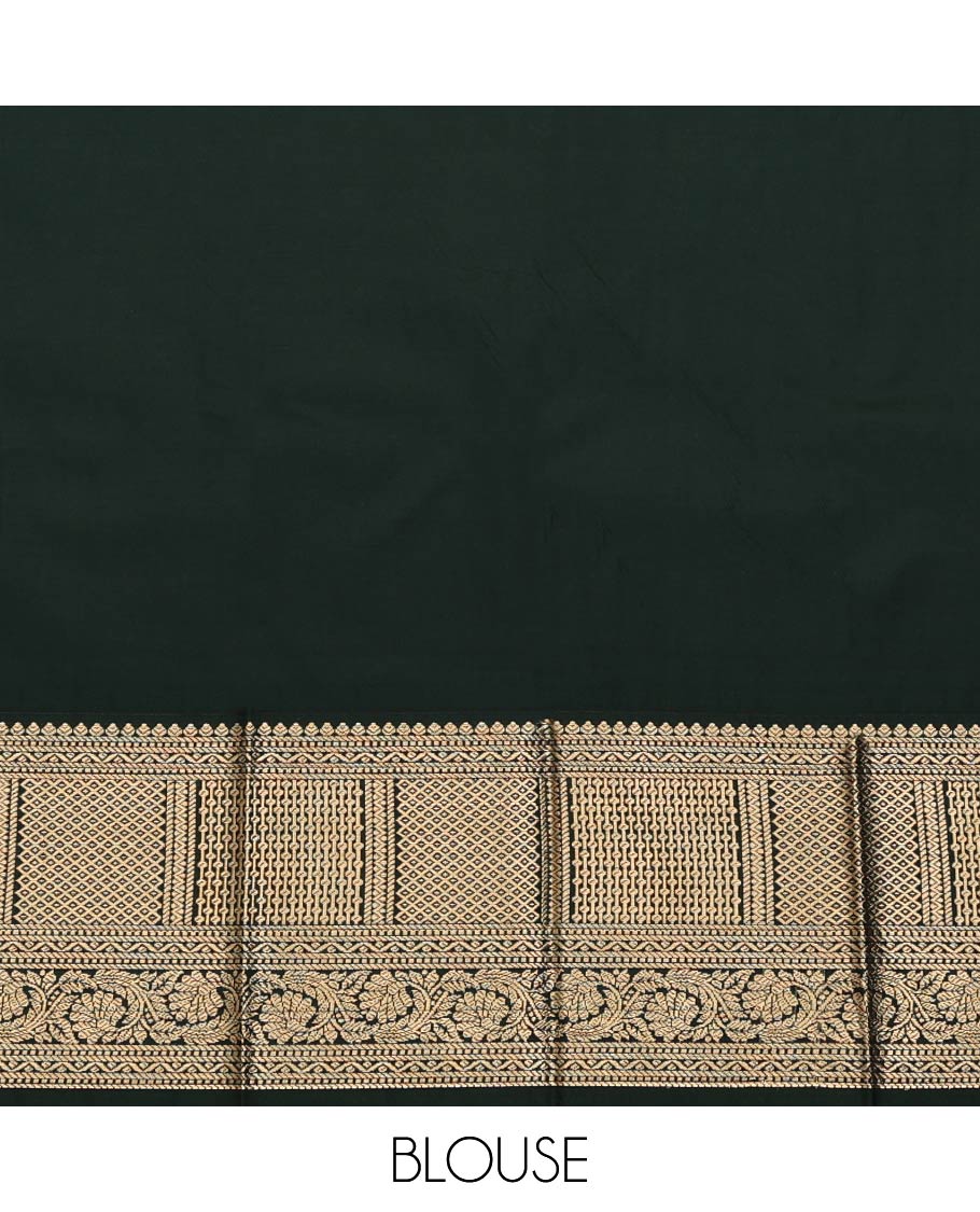 Green Budget Silk Saree, Adorned with Zari Buttas on Its Body, Complemented by a Contrast Traditional Zari Design Border, Grand Jaal Pallu, and Paired with a Contrast Blouse