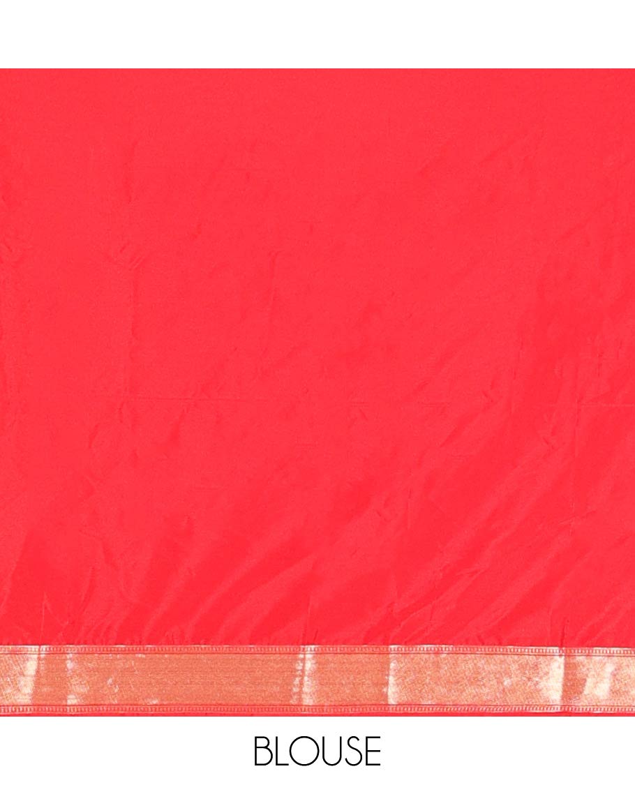 Red Traditional Zari Woven Mysore Silk Saree, a Zari Border, Striped Pallu, and a Matching Blouse
