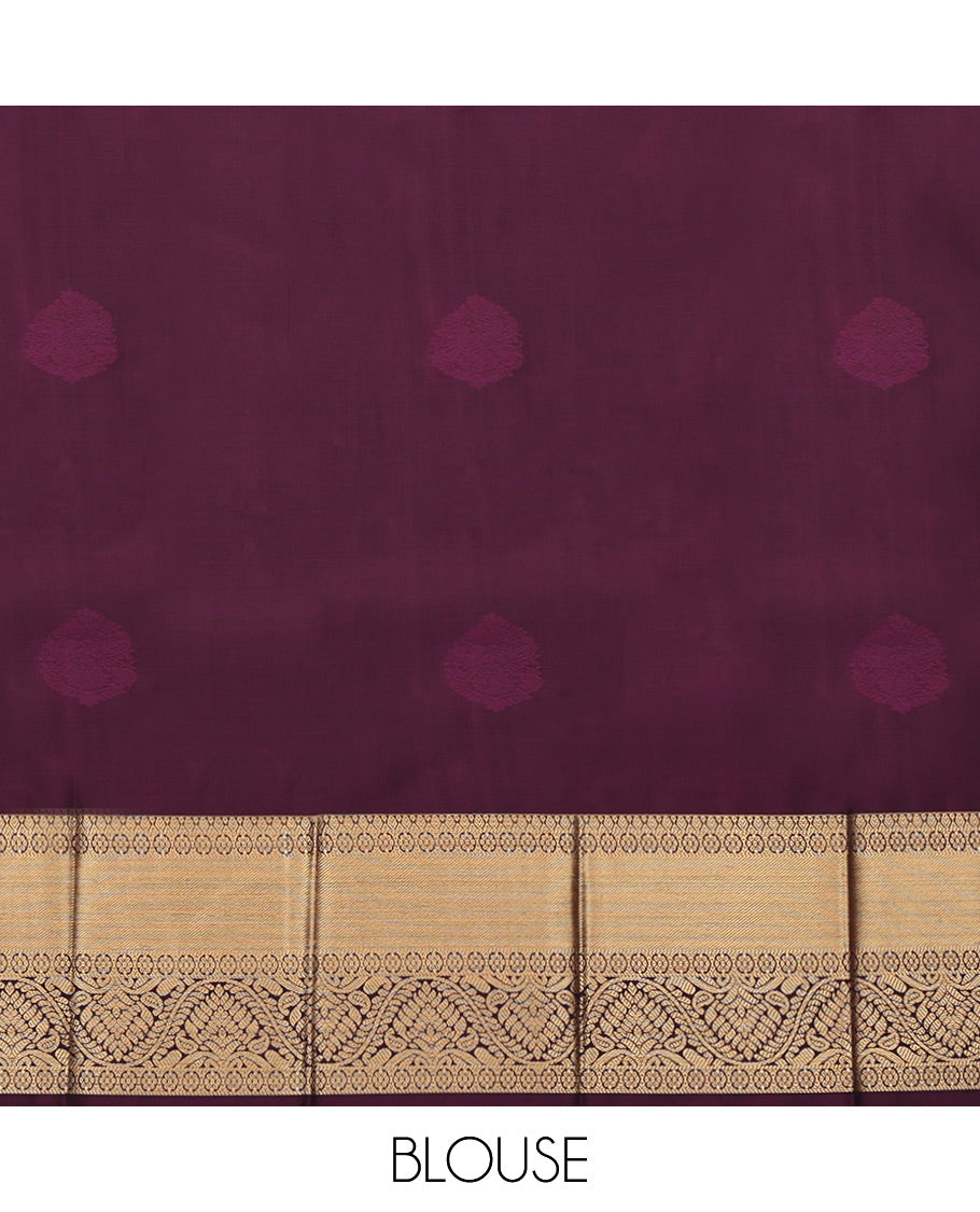 Purple Budget Silk Saree, Ornamented with Zari Buttas, Highlighted by a Traditional Zari Border, Jaal Pallu, and Matching Blouse