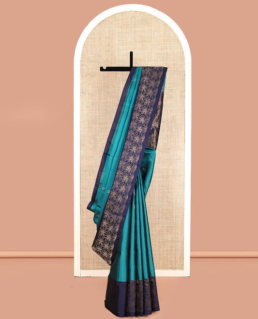 Blue Mayuri Lite Silk Mix Saree, Bedecked with Zari Buttas, a Contrast Floral Design Border, Floral Design Pallu, and a Contrast Blouse