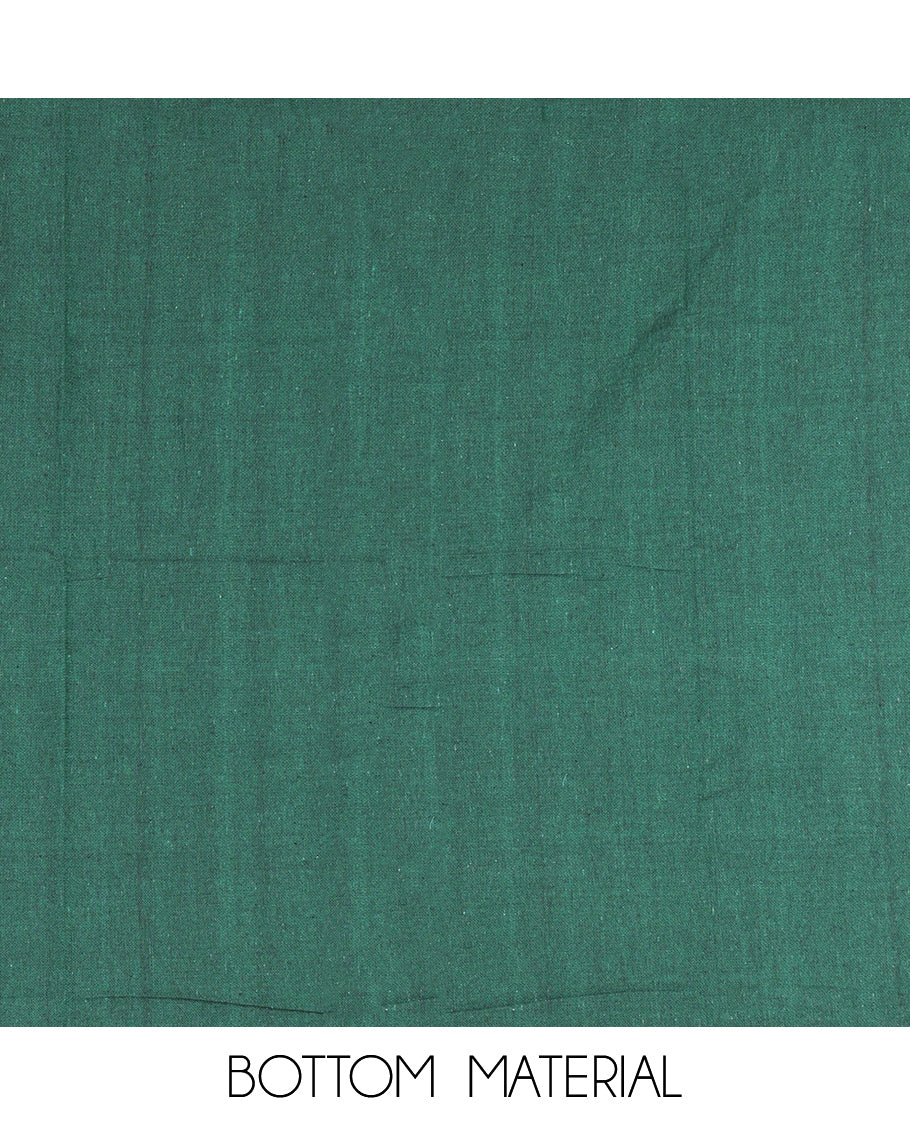 Black-Green Pure Cotton Saree Material Chudidar Ikat Buttas Top, a Contrast Bottom, and Ikat Buttas Dupatta