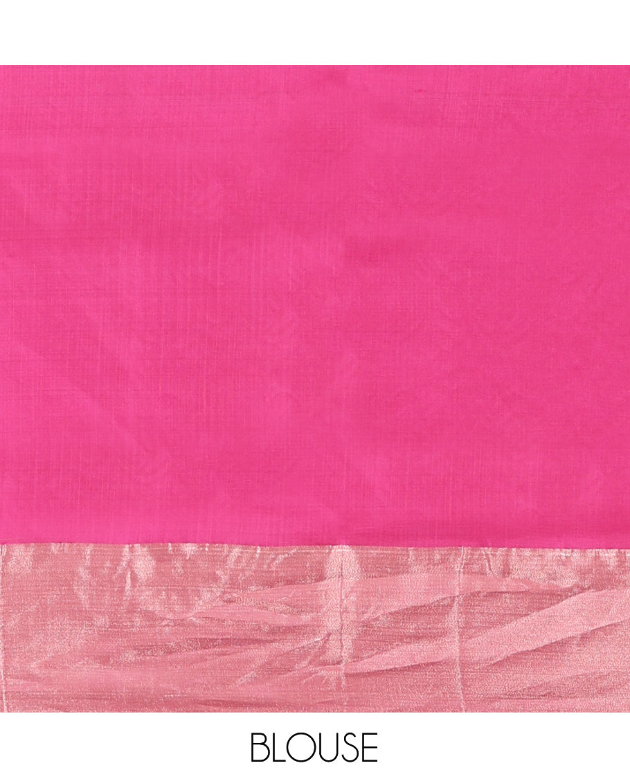 Yellow Uppada Saree, Adorned with Hibiscus Floral Buttas, a Bavanji Border, Contrast Intricate Pallu, and a Contrast Blouse