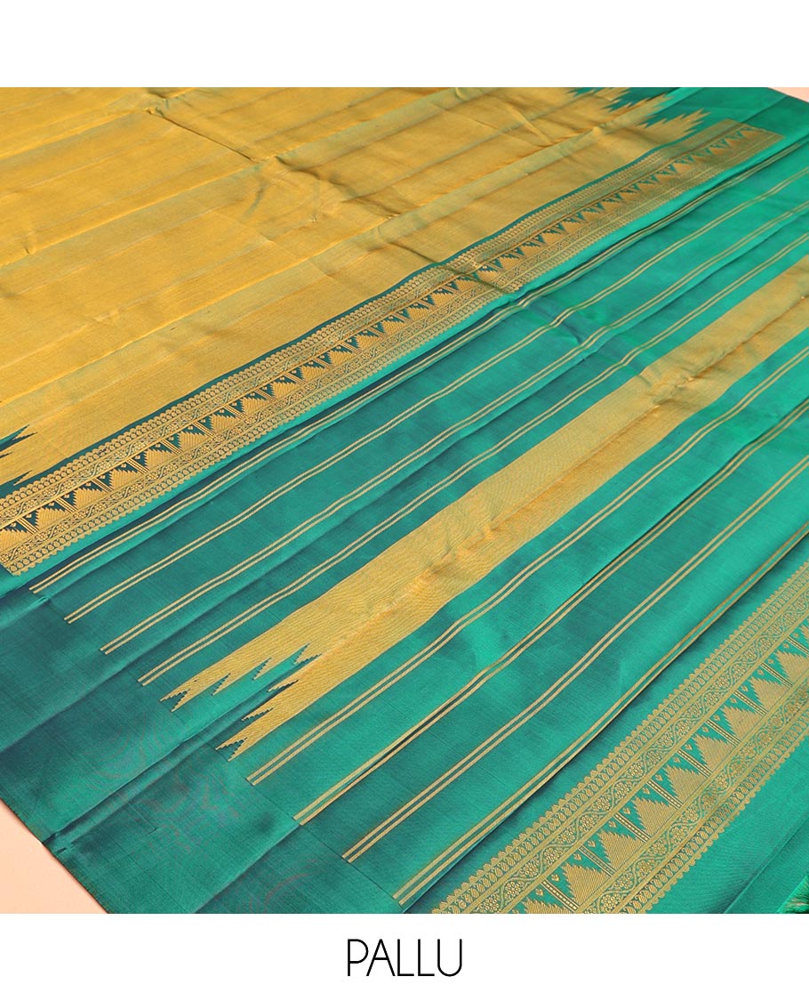 Golden Green-Peacock Green Plain Vasundhara Silk Saree