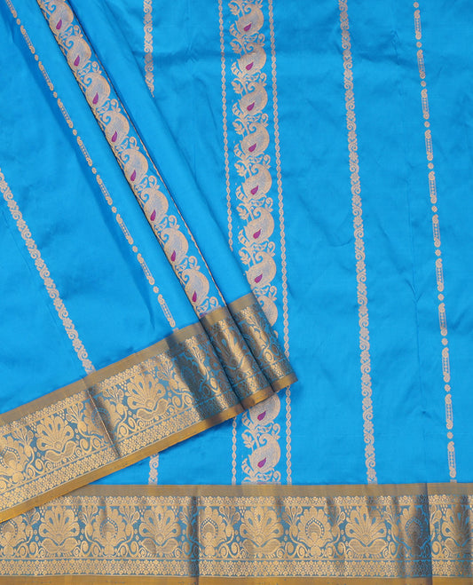 Blue Pure Silk Navarathna Pavadai Material Set