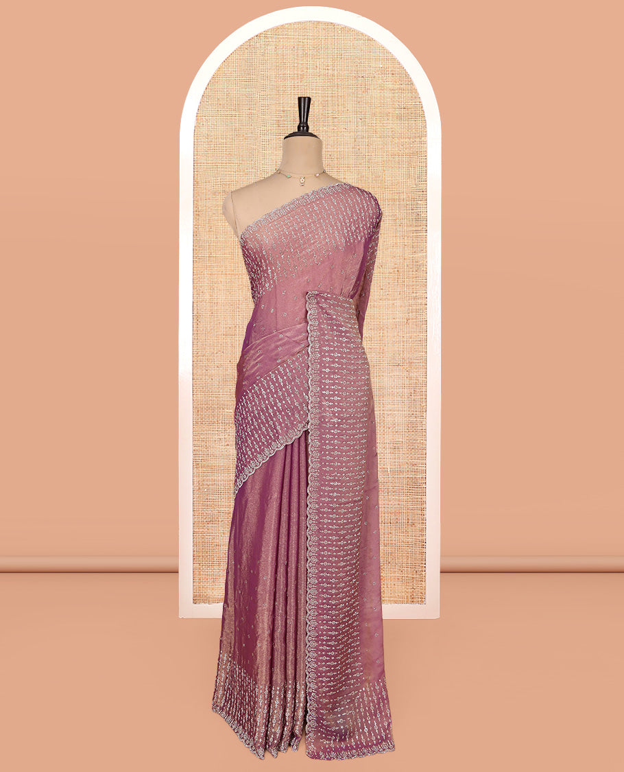 Pink Designer Saree, Mesmerized with Stone Work, a Scallop Stone Work Border, and Matching Blouse