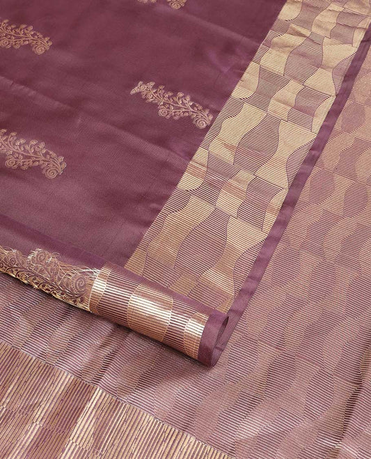 Brown buttas vasundhara elite silk saree with self zari design border & geometric zari design pallu