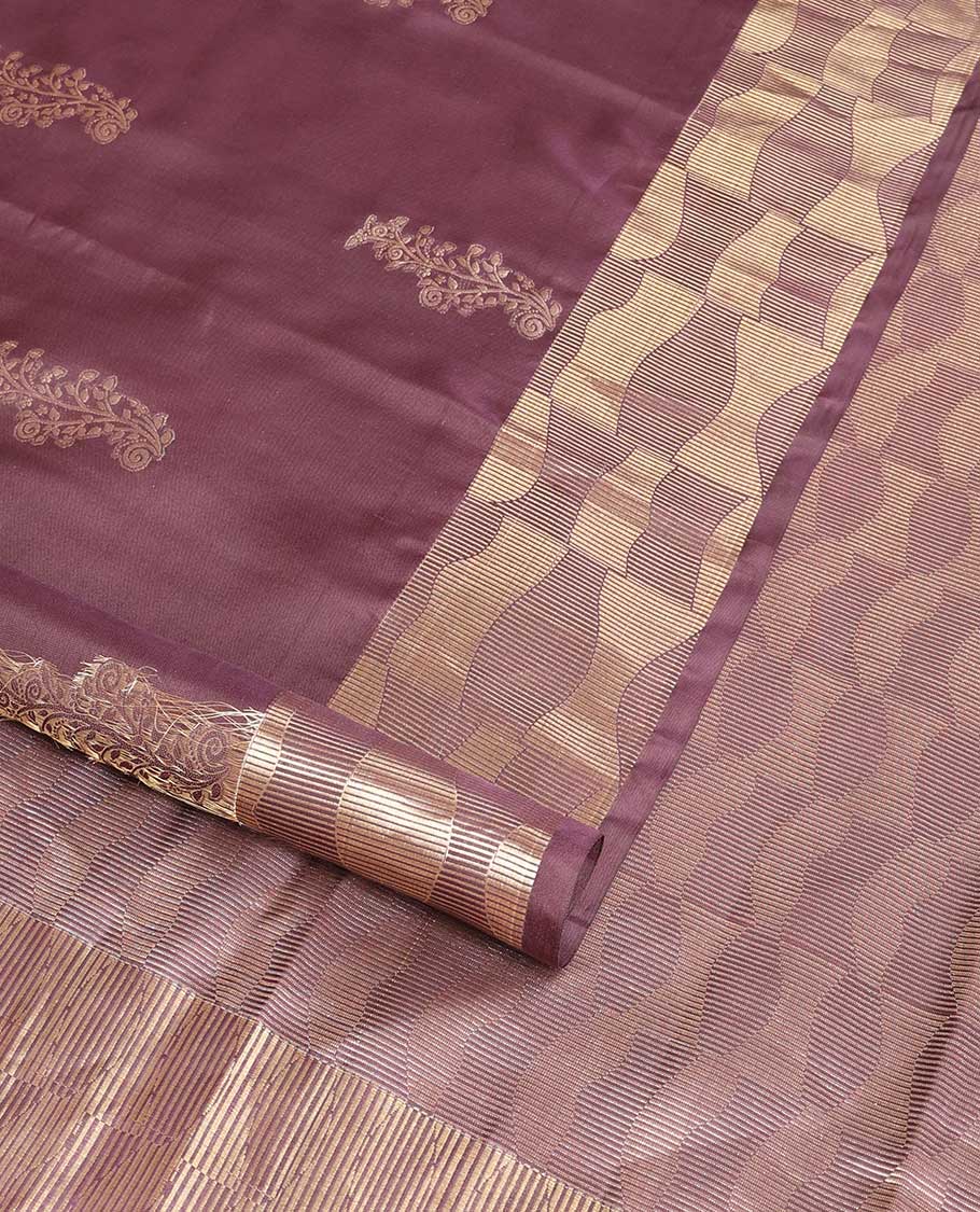Brown buttas vasundhara elite silk saree with self zari design border & geometric zari design pallu