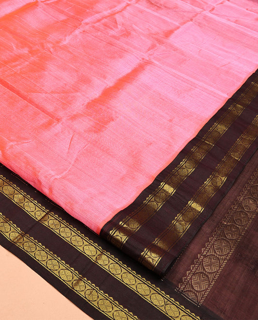 Pink Plain Kuppadam Silk Saree