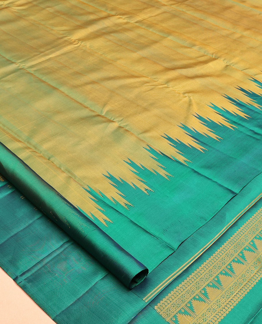 Golden Green-Peacock Green Plain Vasundhara Silk Saree