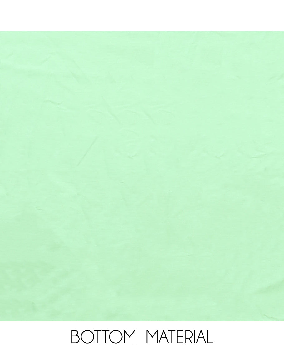 Pista Green Net Kota Material Churidar, Adorned with Hand-Brush Painting Floral Printed Top, a Plain Bottom, and Hand-Brush Floral Printed Dupatta