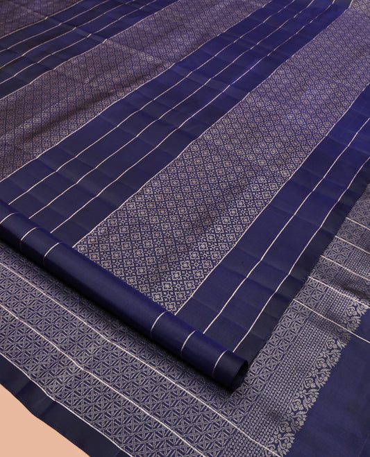 Blue Mayuri Soft Silk Saree, Subtly Enriched with Geometric Patterns in Its Body, Self-Border, Pallu Depicting Checked Design, and Paired with a Matching Blouse