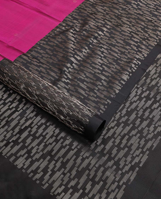 Dark pink motifs mayuri soft silk saree with contrast geometric design border & intricate design pallu