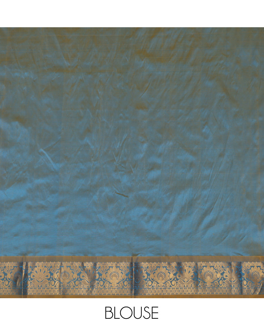 Blue Pure Silk Navarathna Pavadai Material Set