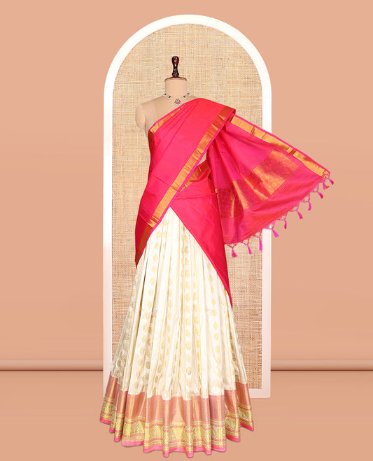 Cream Pure-Silk Half-Saree