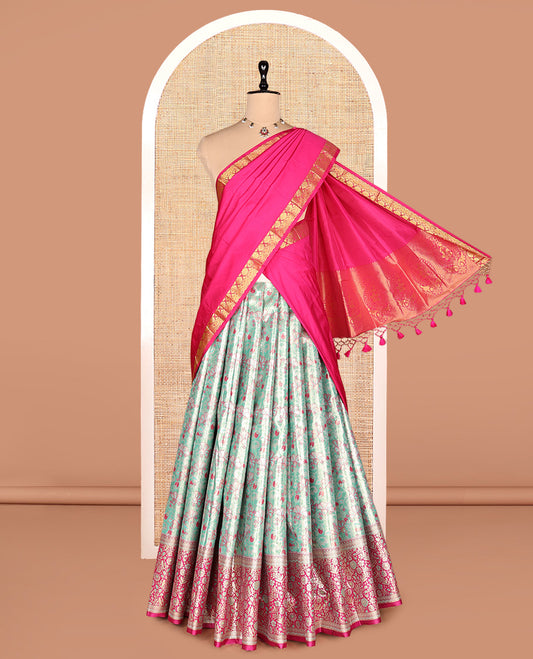 Turquoise Art Silk Half-Saree