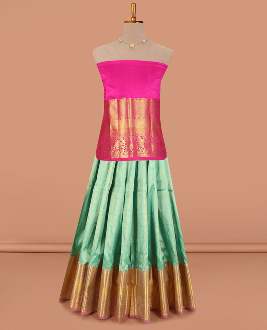 Green Pure Silk Navarathna Pavadai Material Set