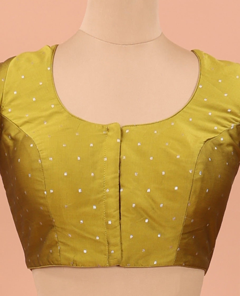 Green buttas front-back round neck elbow sleeve readymade blouse
