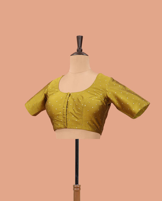 Green buttas front-back round neck elbow sleeve readymade blouse