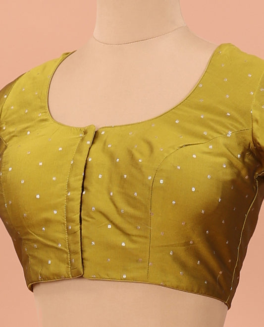 Green buttas front-back round neck elbow sleeve readymade blouse