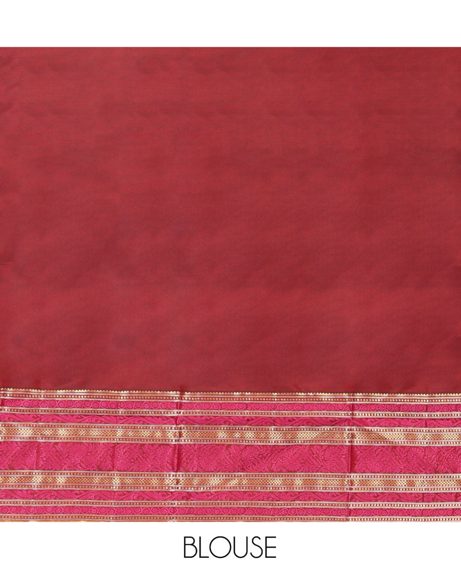 Orange Zari Buttas Vasundhara Lite Silk Mix Saree, Contrast Temple Traditional Border, Chakra Pallu, a Contrast Blouse
