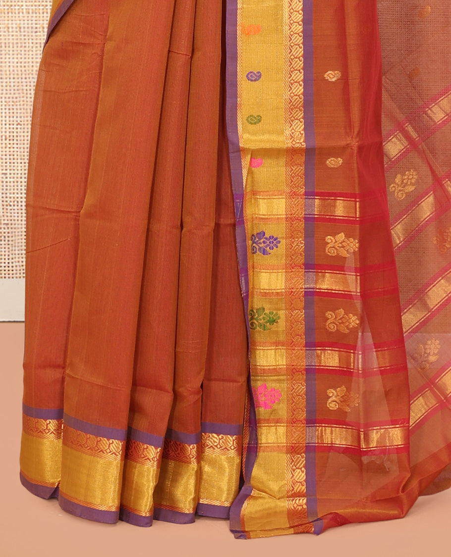 Rust Venkatagiri Cotton Saree
