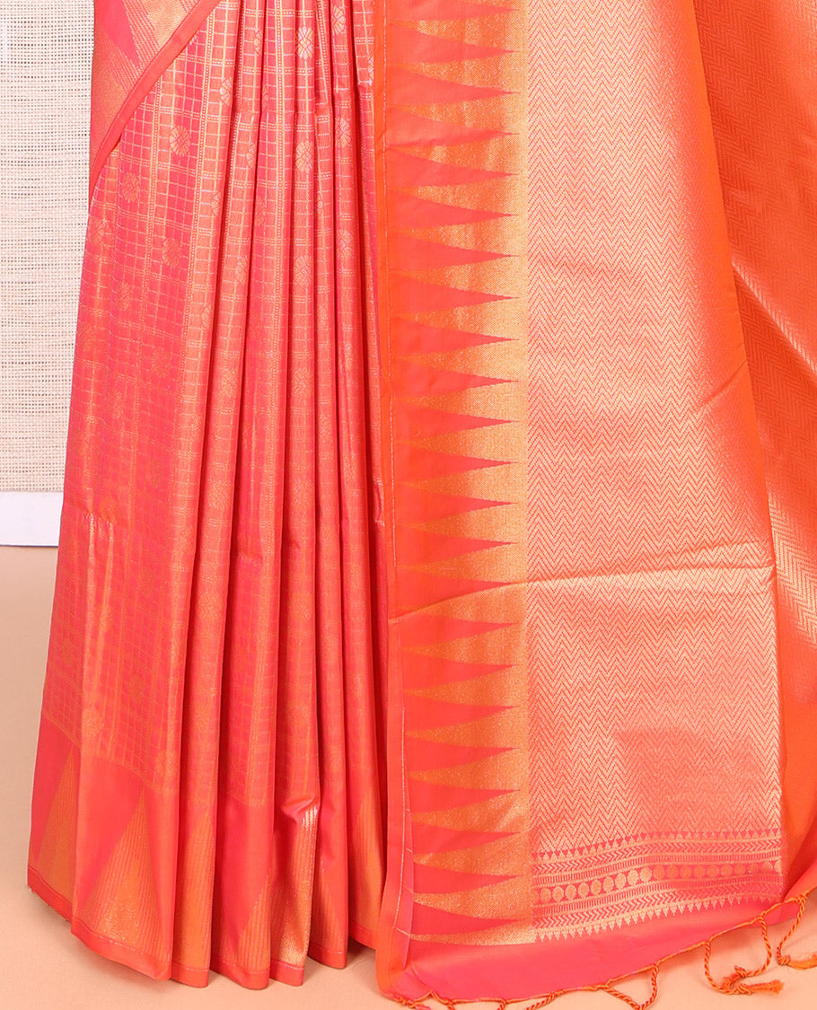 Orange Checks Budget Silk Saree
