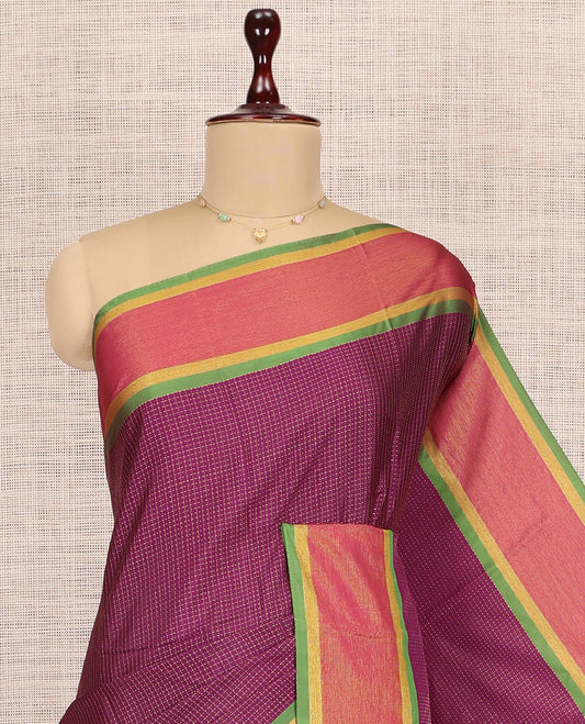 Purple Arani Saree, Embellished with Checks, a Contrast Border, a Self-Pallu, and a Matching Blouse