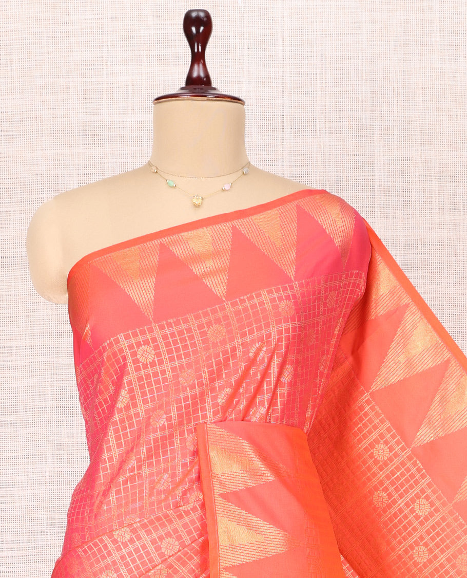 Orange Checks Budget Silk Saree