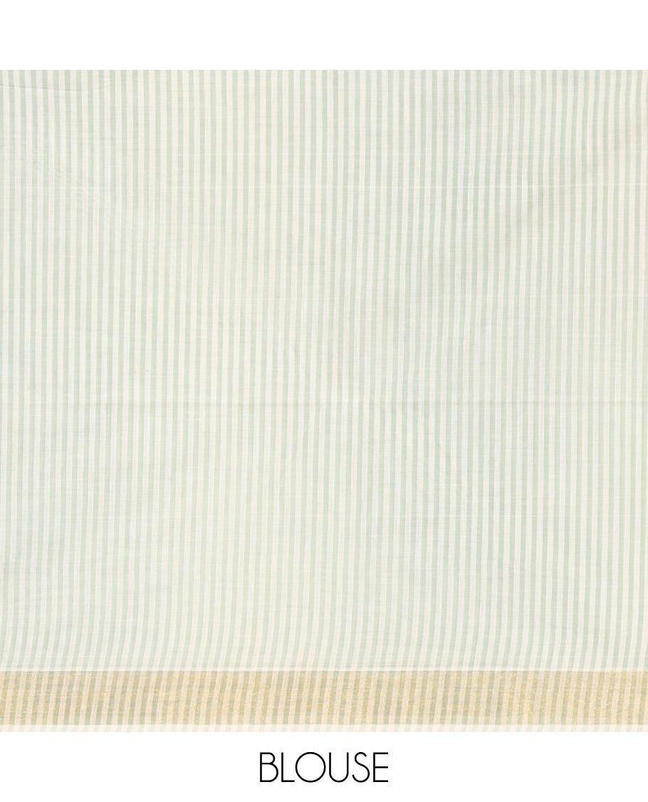 Cream-Pista Green Jute Cotton Saree