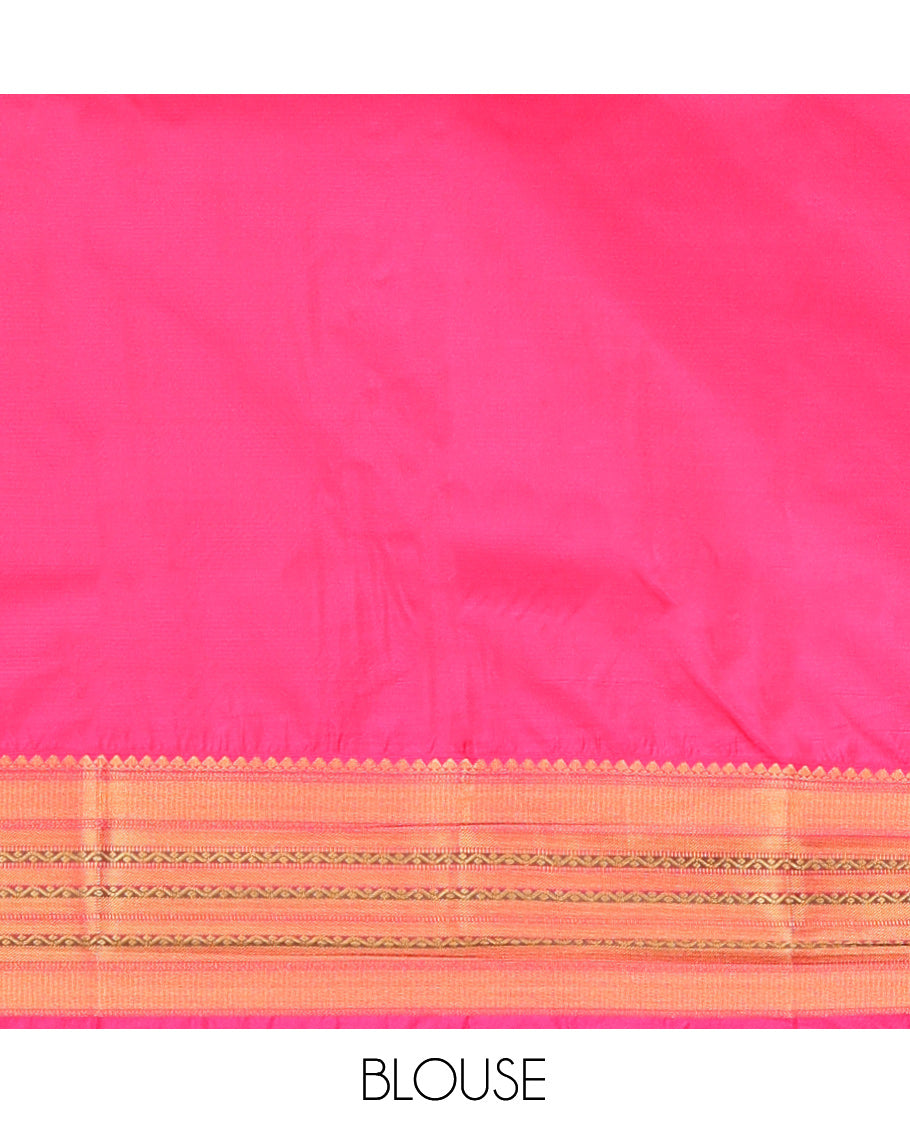Brown Budget Silk Saree, Beautifully Bedecked with Stripes and Buttas, Contrast Traditional Zari Border, Grand Pallu, and a Contrast Blouse