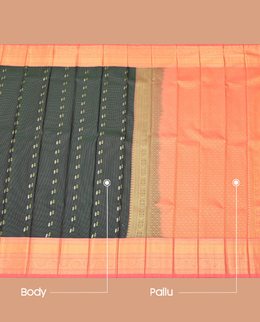 Green Budget Silk Saree, Crafted with Zari Buttas, Contrast Traditional Zari Border, Grand Jaal Pallu, and a Contrast Blouse