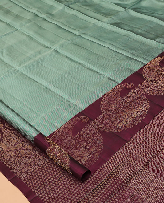 Green Checked Mayuri Lite Silk Mix Saree, Contrast-Uniquely Woven Zari Border, Grand Pallu, and a Contrast Blouse