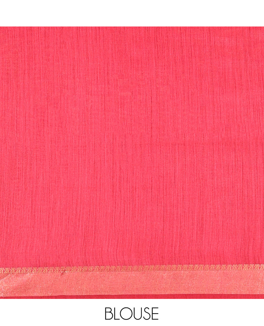 Red Tussar Silk Saree, Enthralled with Animal Butta Enclosed Jaal Design, a Temple Border, Self-Pallu, and Matching Blouse