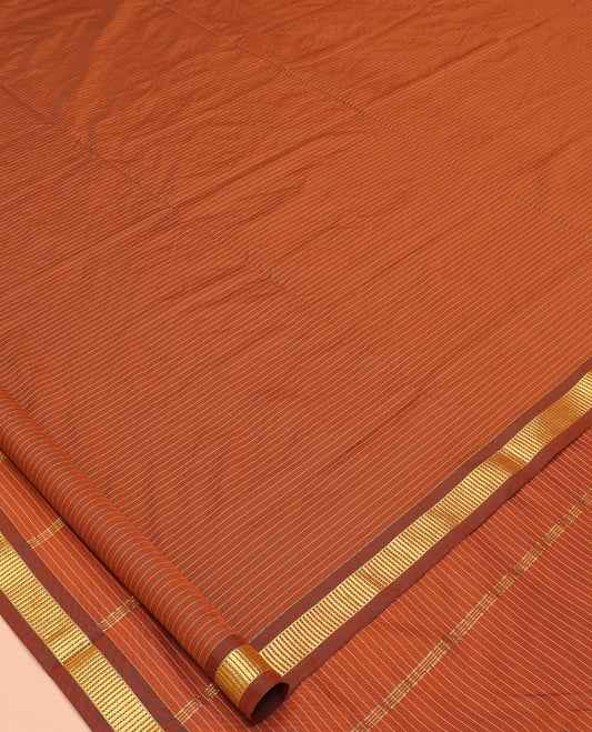 Rust Checked Art-Silk Nine Yard Saree, a Traditional Zari Border, a Self-Pallu, and No Blouse