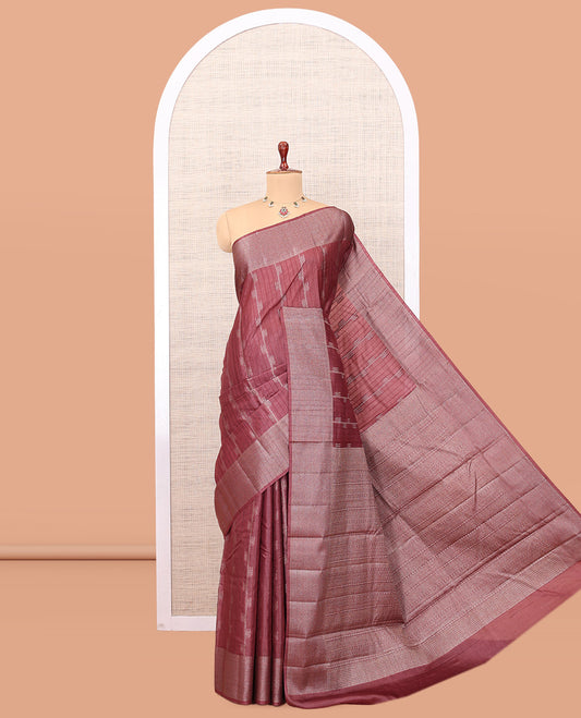 Light Maroon Tussar Silk Saree