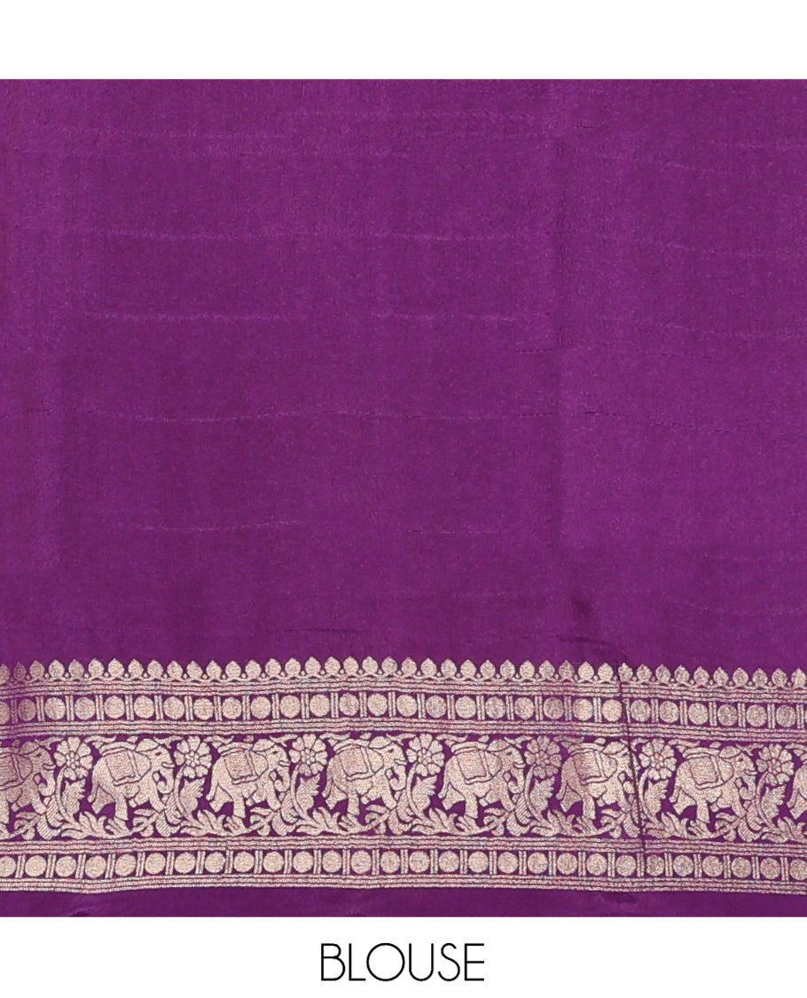 Purple Fancy Crepe Saree, Prettified with Buttas, Highlighted by a Floral Creeper Border, Intricately Designed Pallu, and a Matching Blouse